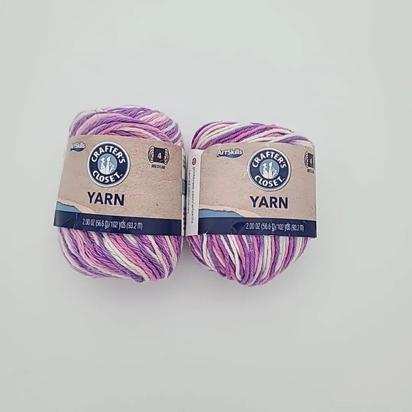 Other - Crafters Closet Tricolor Pink and Purple PA-6734, 4 Ply 102 YD Yarn - Lot of 2